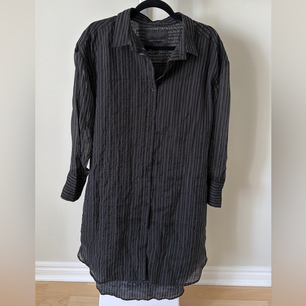 Brigitte Herskind black striped high low shirt dress, size EU 36/ US 6